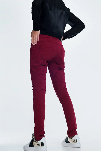 Drop crotch skinny jean in maroon - Jeans