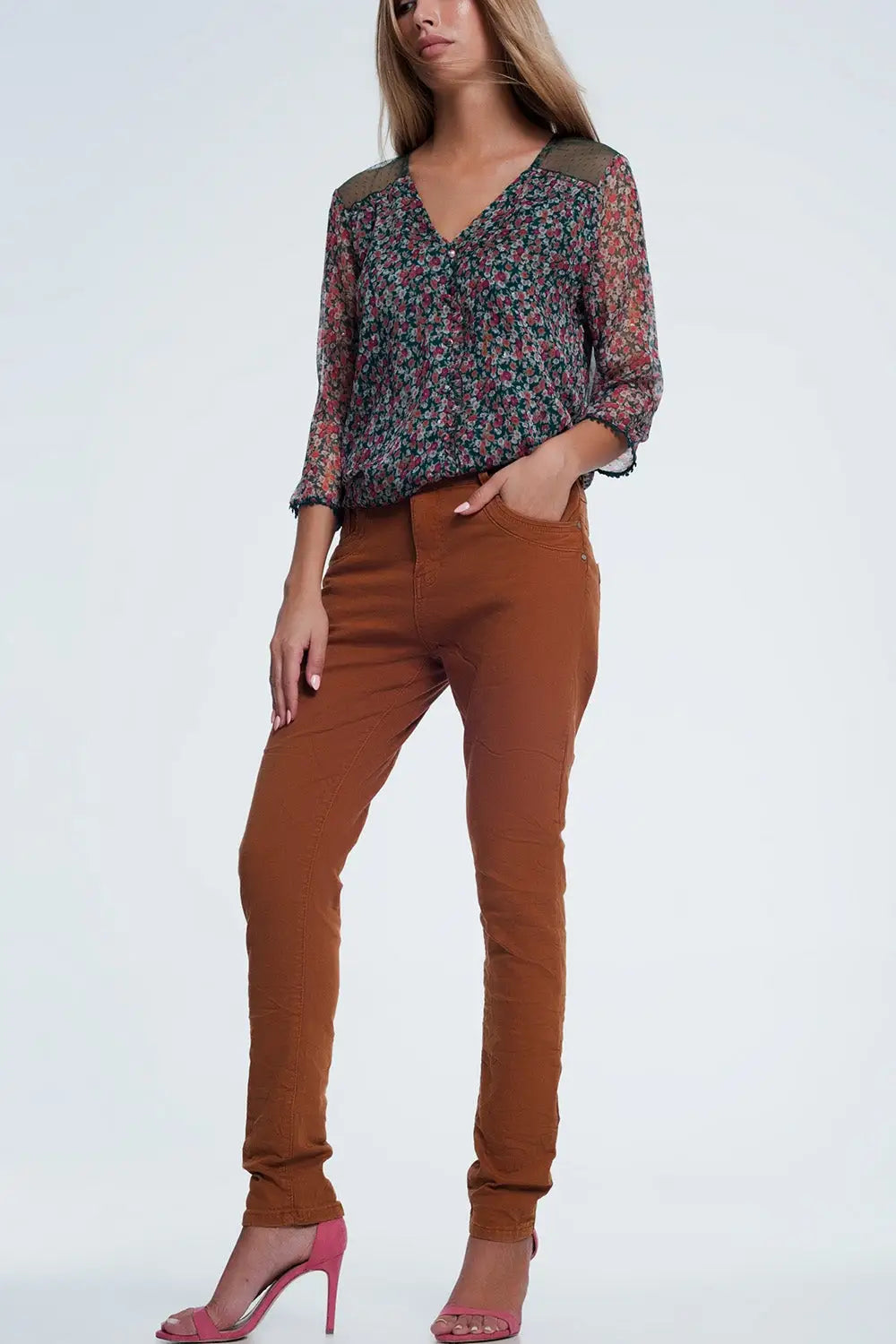 Drop crotch skinny jean in Orange - Jeans
