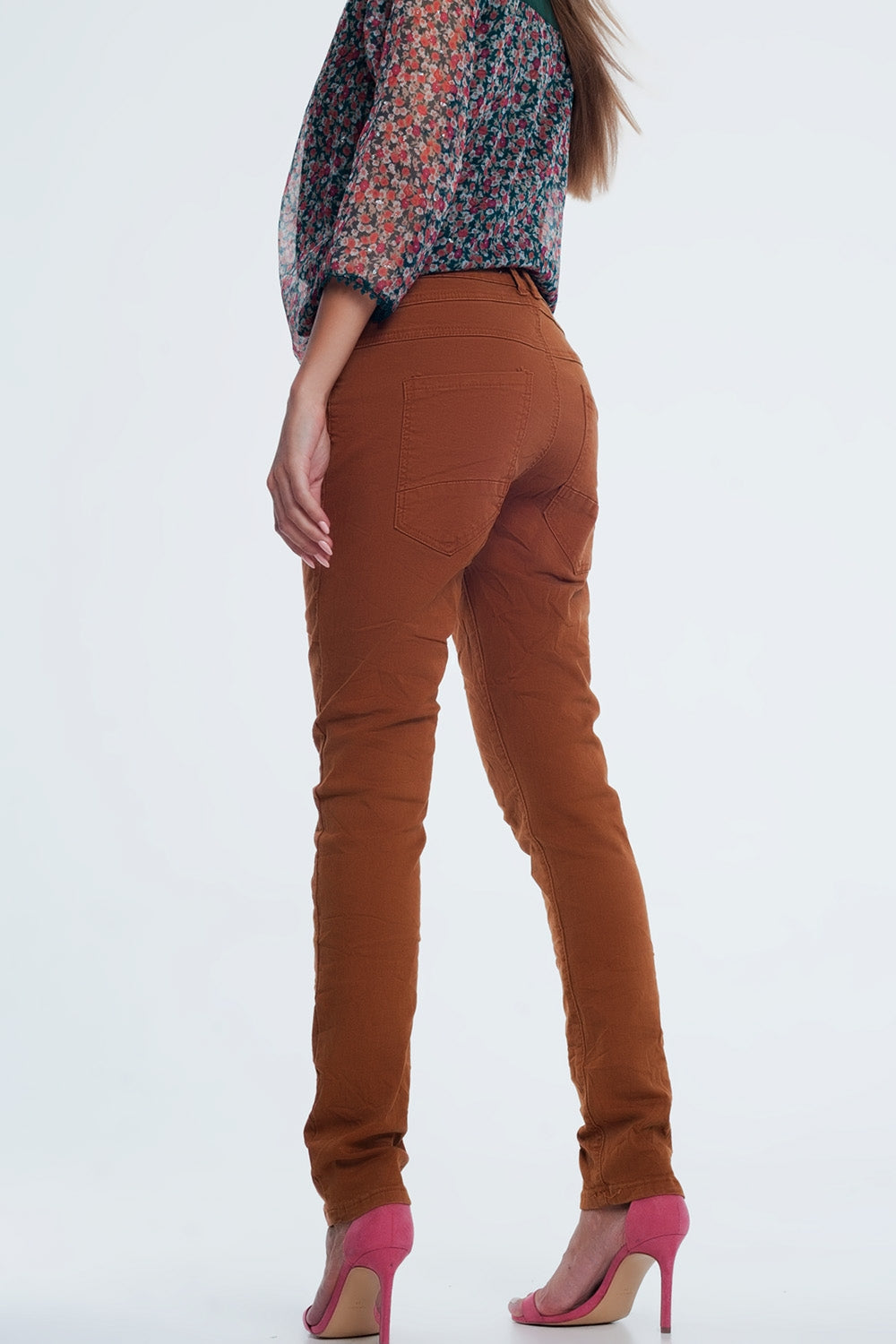 Drop crotch skinny jean in Orange