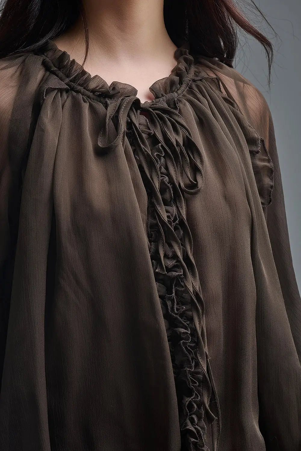 Dropped Waist Romantic Chiffon Brown Dress - One Size / Brown - Dresses