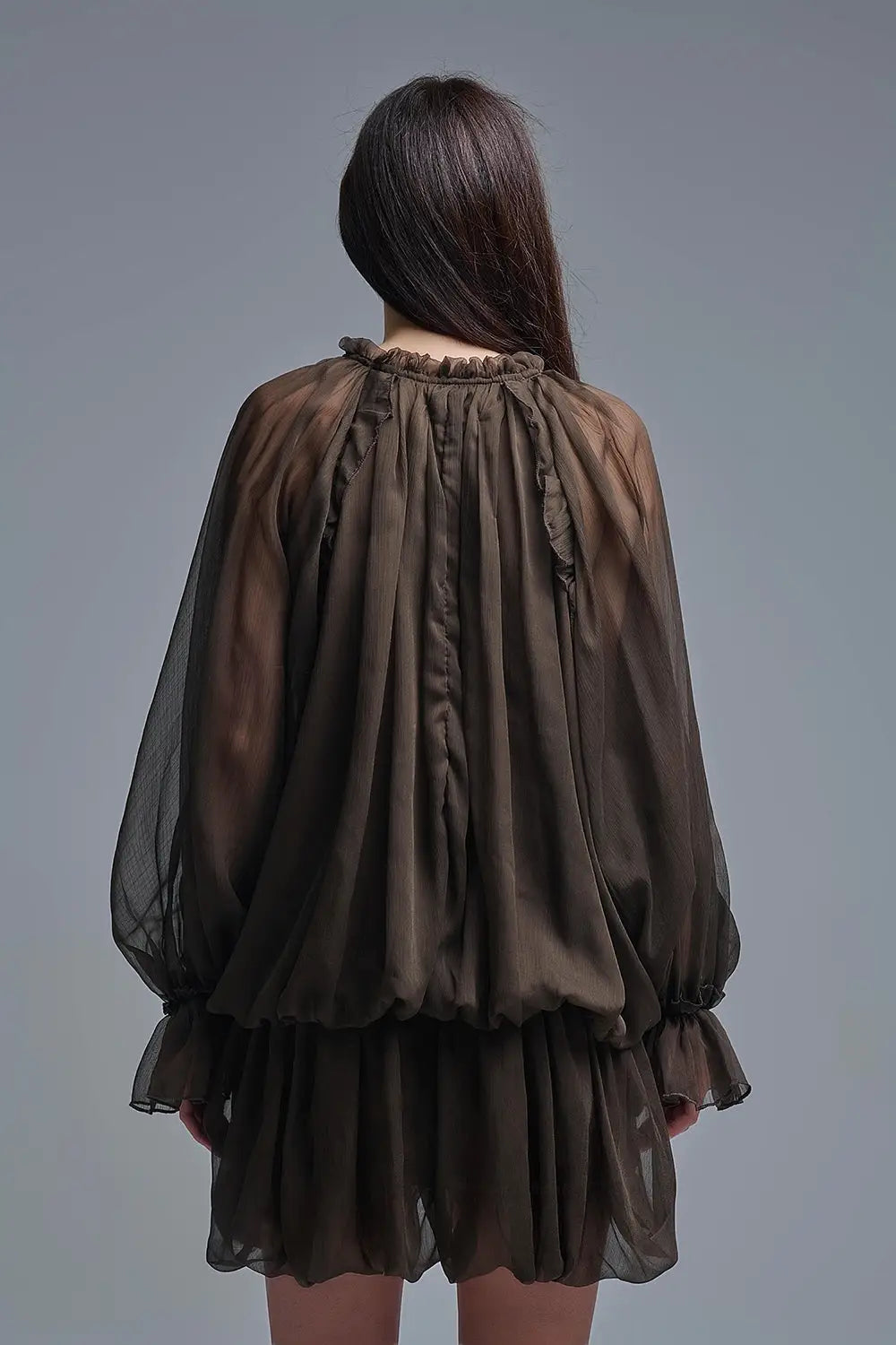 Dropped Waist Romantic Chiffon Brown Dress - One Size / Brown - Dresses