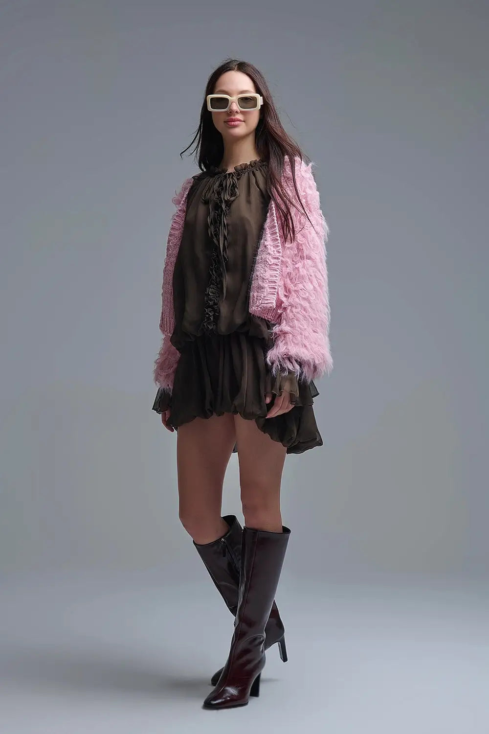 Dropped Waist Romantic Chiffon Brown Dress - One Size / Brown - Dresses