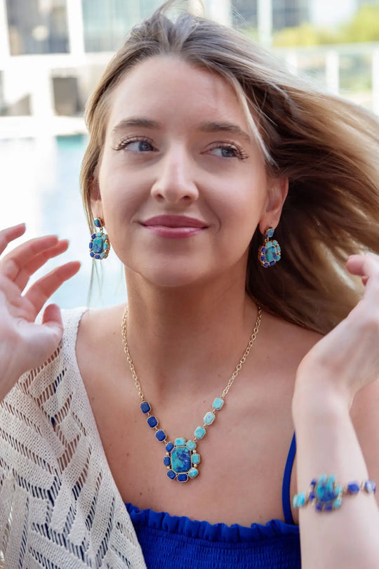 Duality Blue Lapis and Turquoise Golden Statement Ring - Rings