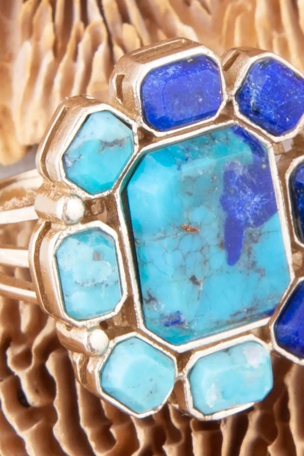 Duality Blue Lapis and Turquoise Golden Statement Ring - Rings