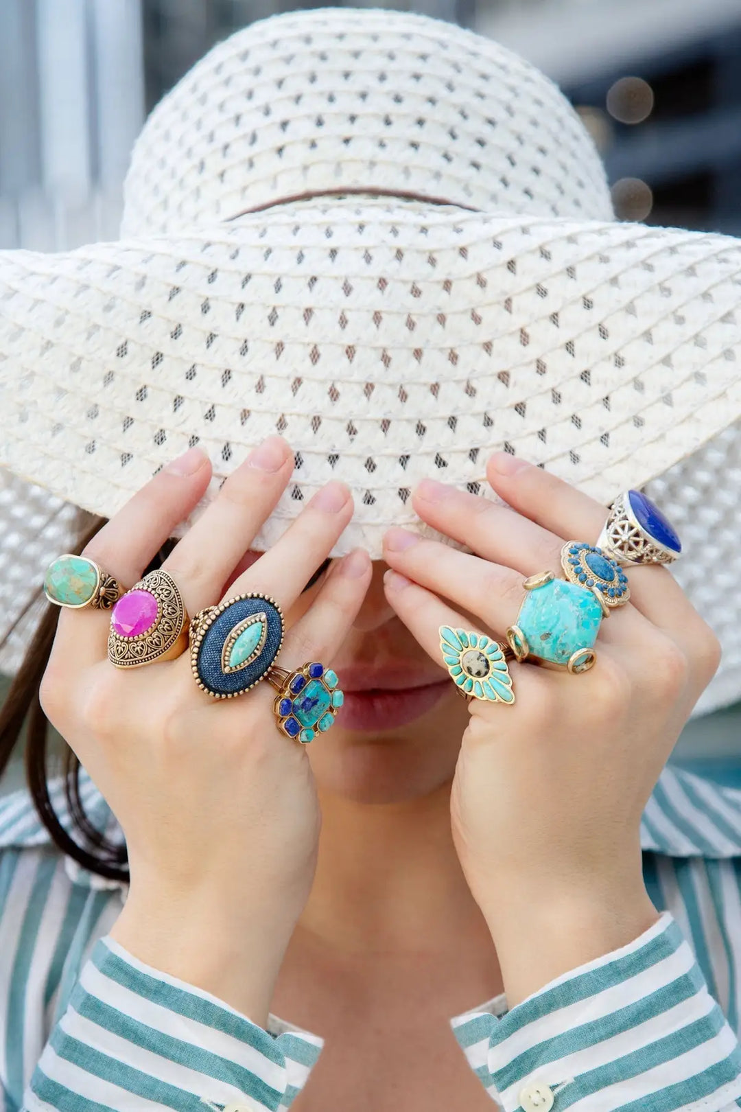 Duality Blue Lapis and Turquoise Golden Statement Ring - Rings
