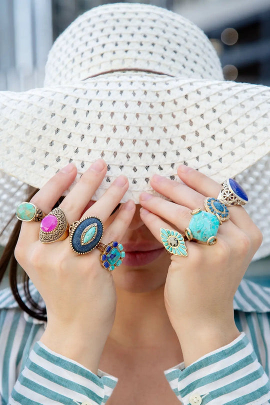 Duality Blue Lapis and Turquoise Golden Statement Ring - Rings