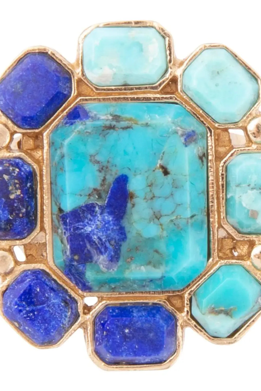 Duality Blue Lapis and Turquoise Golden Statement Ring - Rings