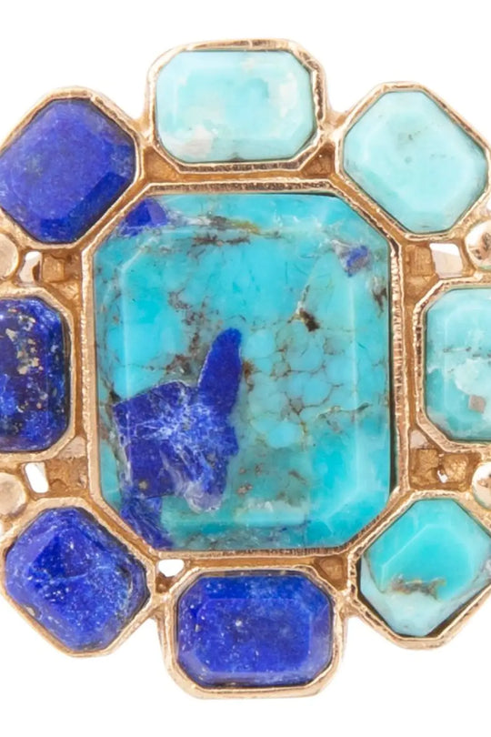 Duality Blue Lapis and Turquoise Golden Statement Ring - Rings