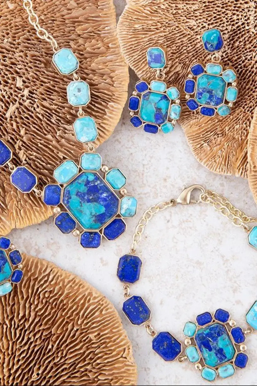 Duality Blue Lapis and Turquoise Golden Statement Ring - Rings