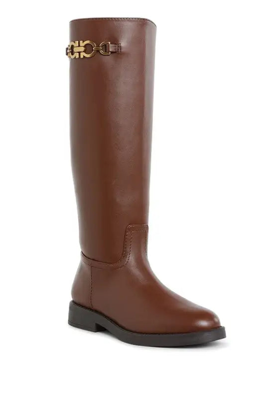 Kiang Metal Chain Link Detail Calf Boots - Tan / US-5 / UK-3 / EU-36