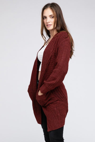 Knitted Open Front Cardigan With Pockets *10 Colors