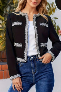 Tweed Trim Open Front Outerwear