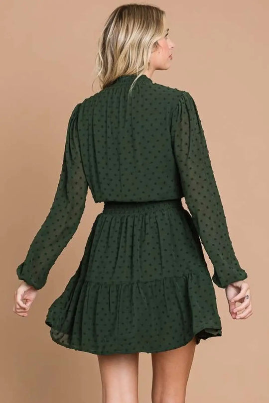 Dark Olive Swiss Dot Mini Dress with Pockets - Dresses