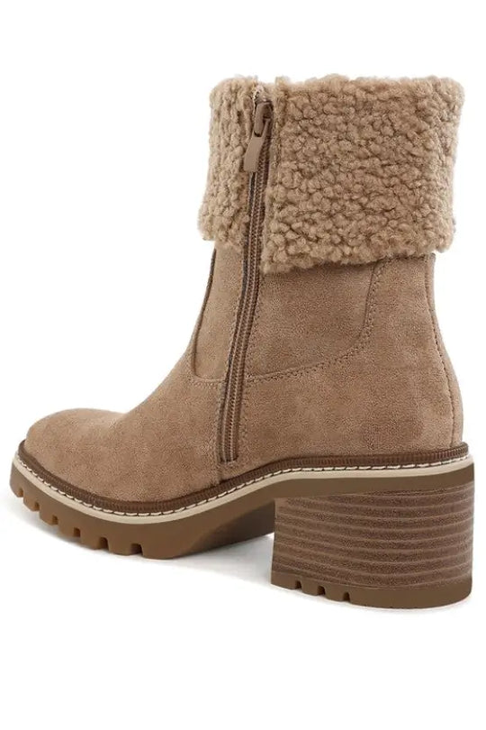 Woolly Faux Fur & Embroidery Detail Boots - Shoes