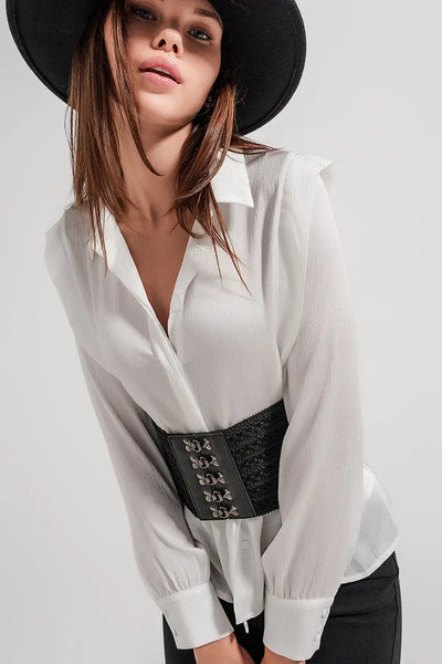Ecru blouse with ruffle details - Shirts