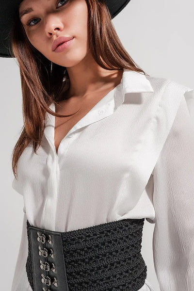 Ecru blouse with ruffle details - Shirts