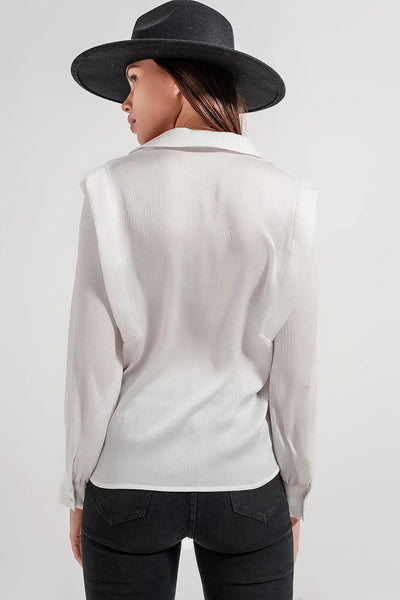 Ecru blouse with ruffle details - Shirts