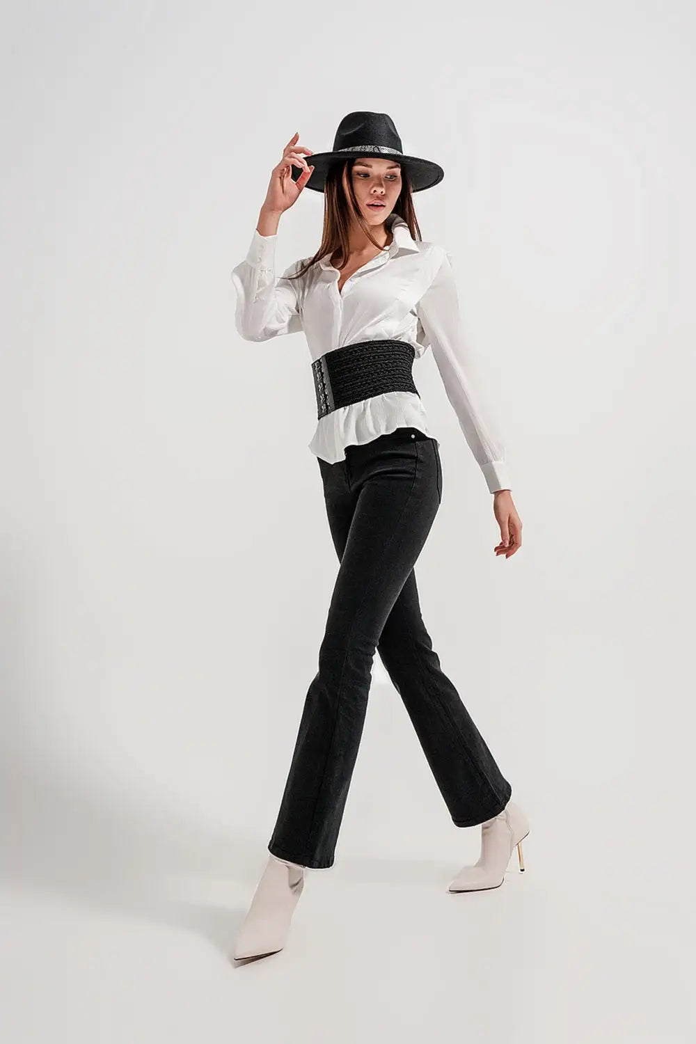 Ecru blouse with ruffle details - Shirts