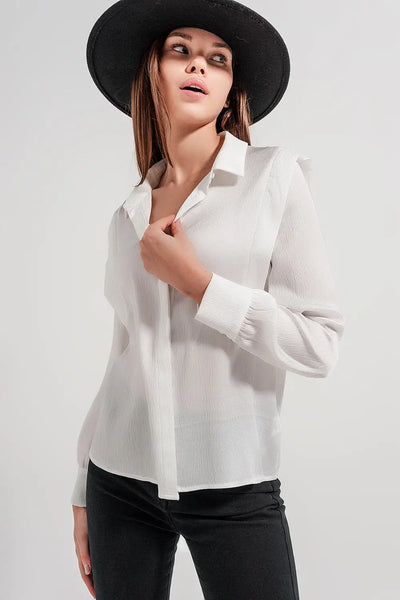 Ecru blouse with ruffle details - Shirts