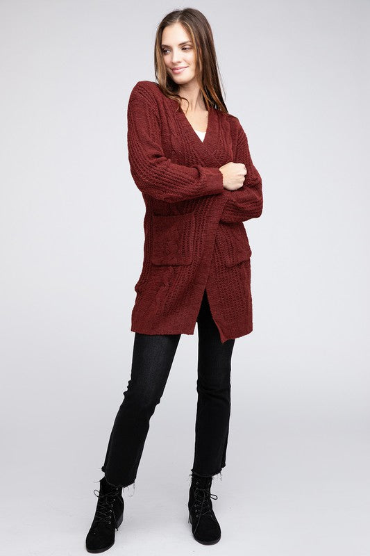 Knitted Open Front Cardigan With Pockets *10 Colors