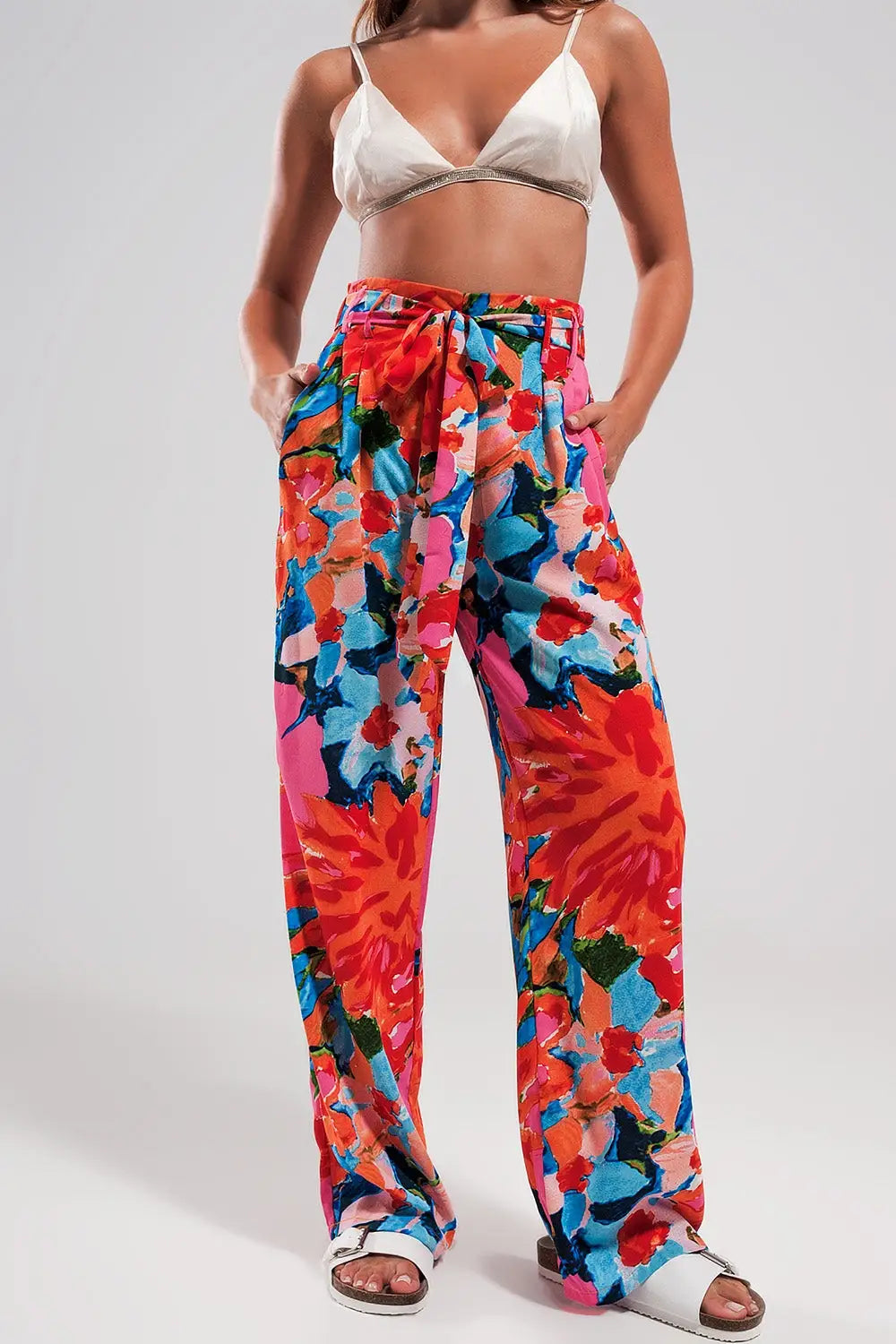 Elastic back pants in bright floral - Pants