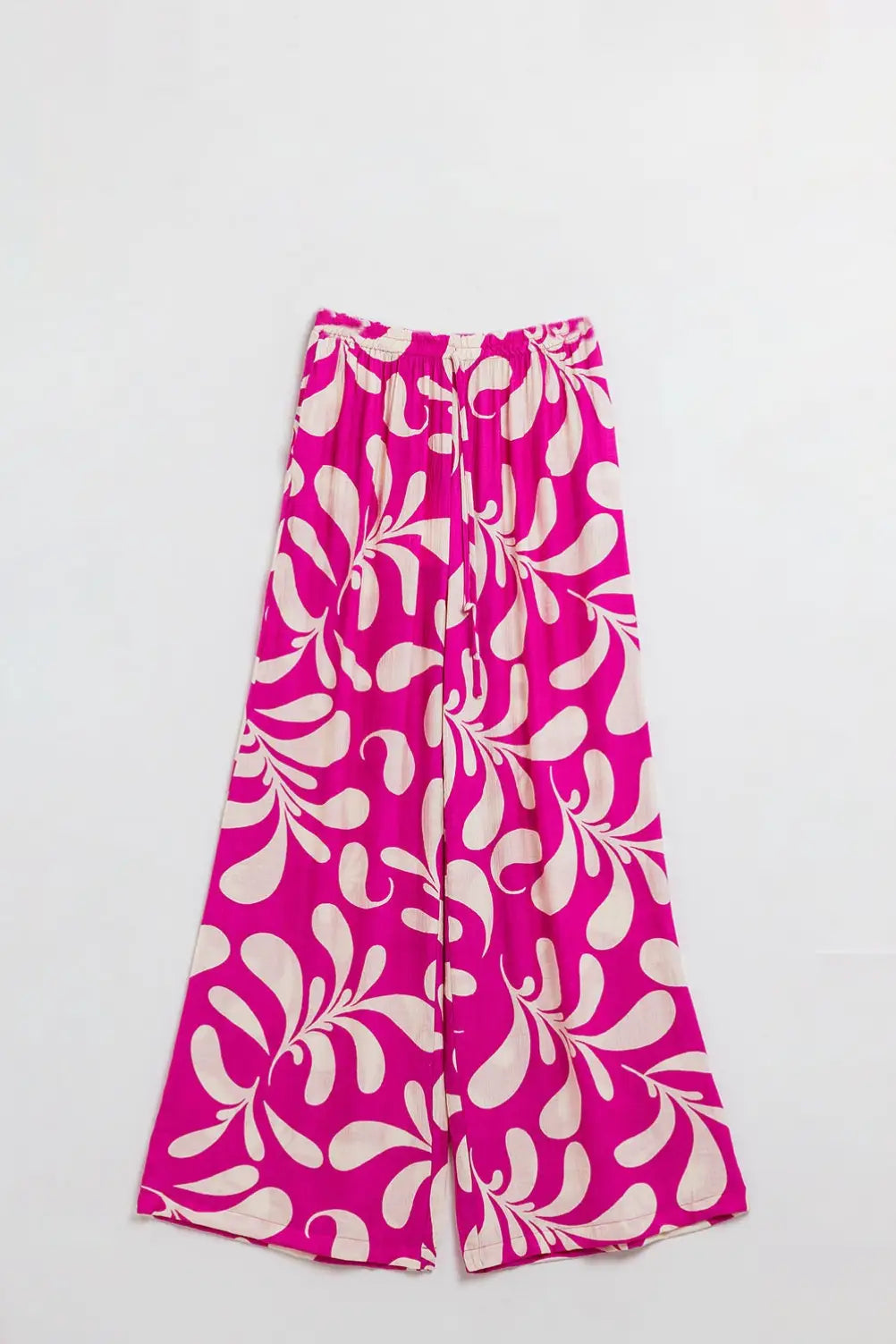 Elasticated Waist Straight Leg Pants In Fuchsia Floral Print - Pants