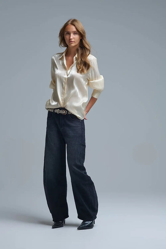 Elegant Light Beige Shirt in Satin Silk - Shirts