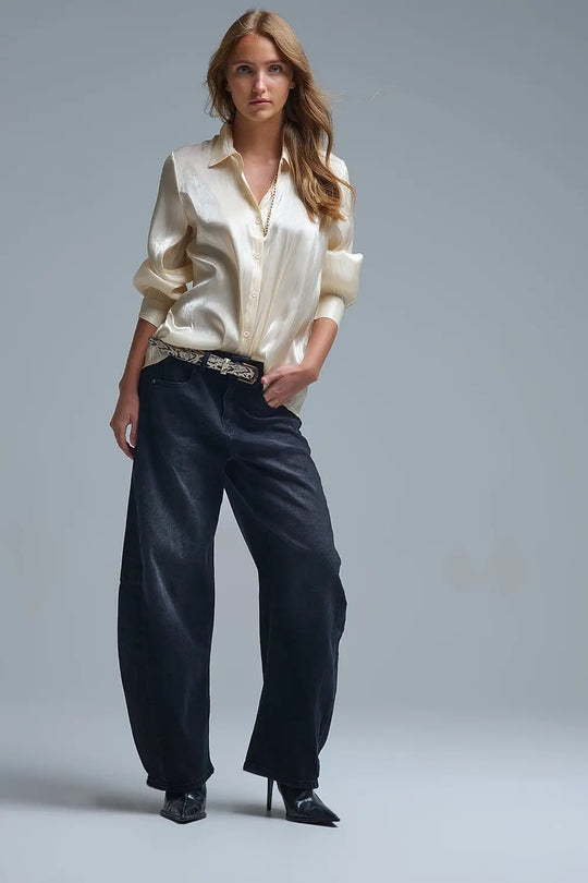 Elegant Light Beige Shirt in Satin Silk - Shirts