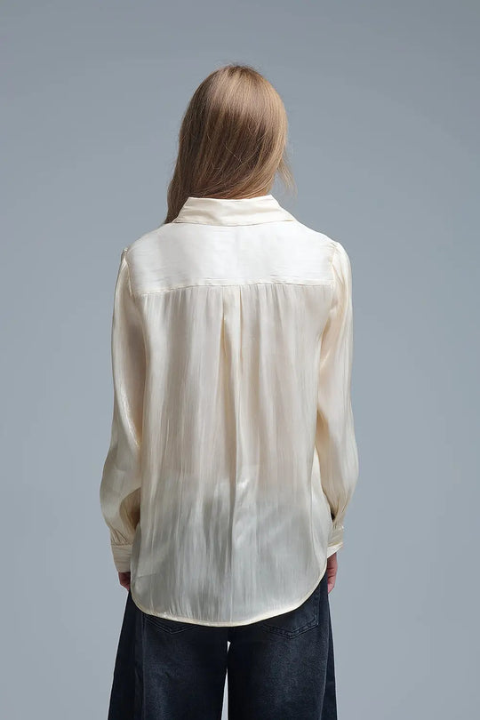 Elegant Light Beige Shirt in Satin Silk - Shirts