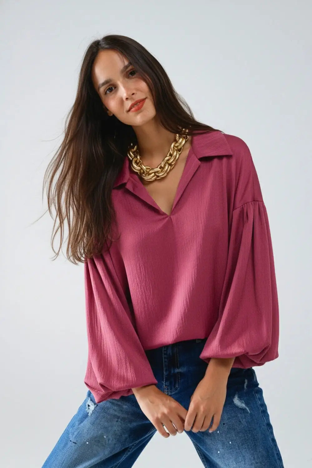 Elegant shiny Satin Cropped top in fucshia - Tops