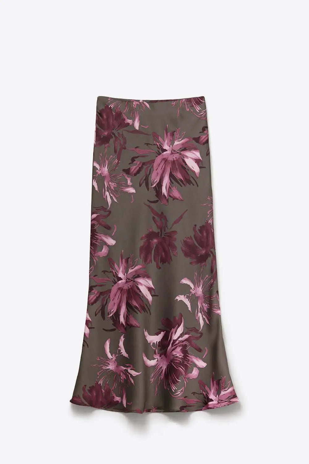 Élégante jupe midi à fleurs en satin gris - Jupes
