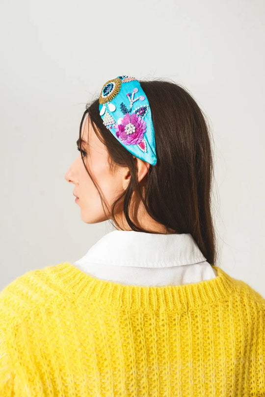 Embellished chunky headband in blue - One Size / Blue