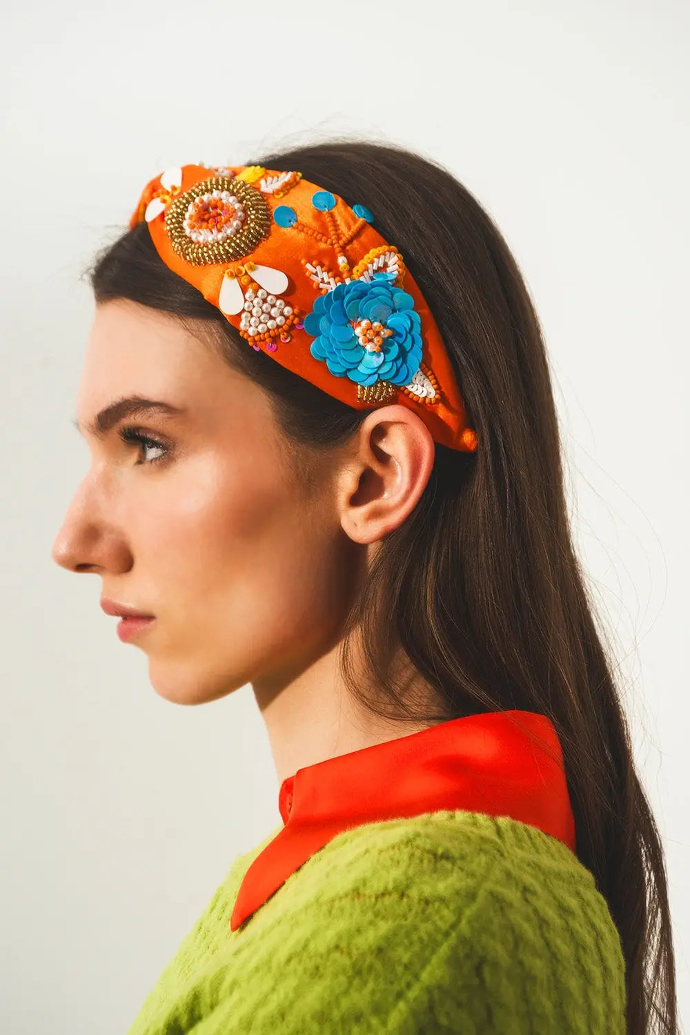 Embellished chunky headband in orange - One Size / Orange