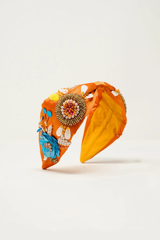 Embellished chunky headband in orange - One Size / Orange