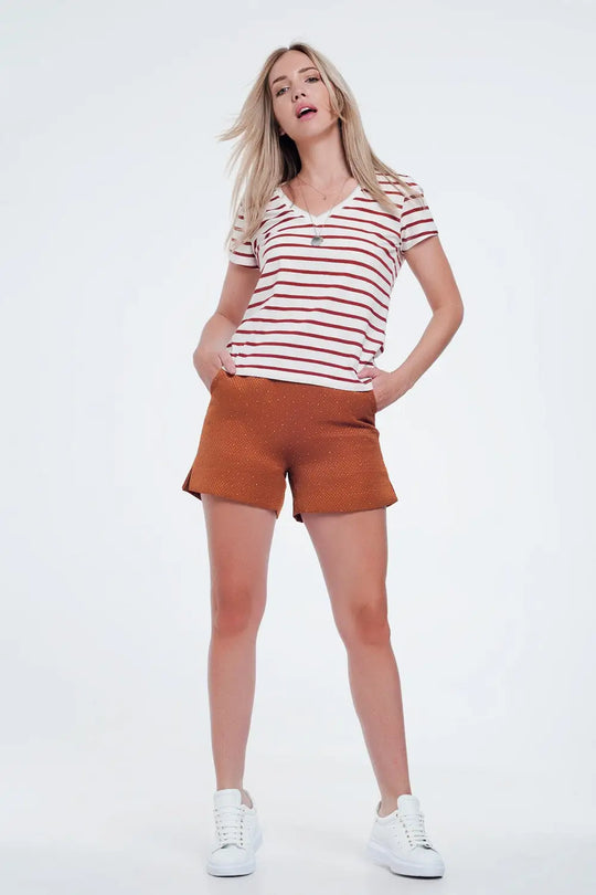 Embellished high waist short in orange and gold - Pants