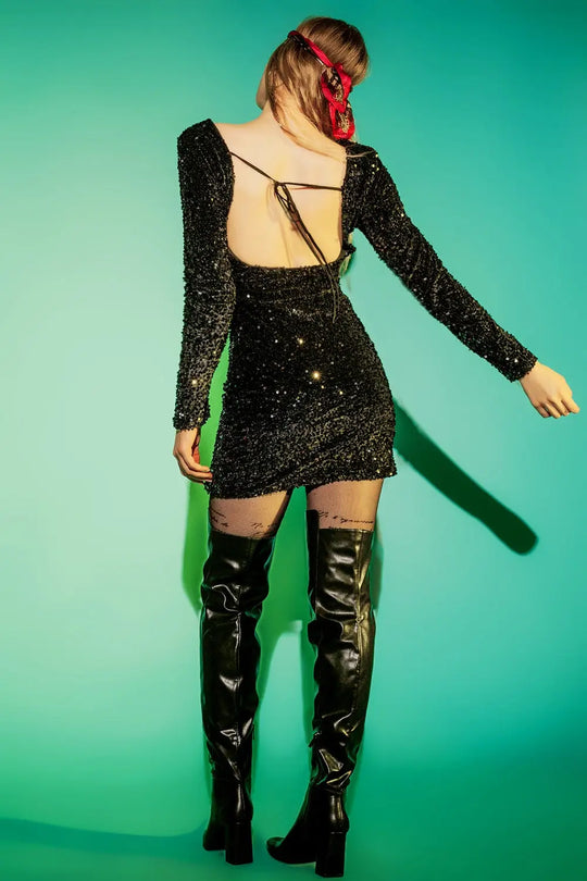 Embellished mini dress in black - Dresses