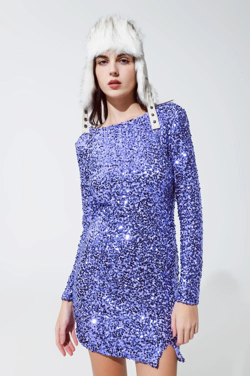 Embellished sequin mini dress in purple - Dresses