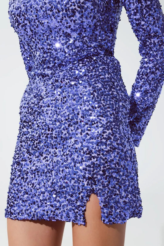 Embellished sequin mini dress in purple - Dresses