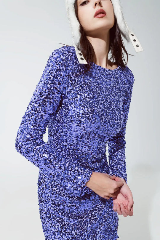 Embellished sequin mini dress in purple - Dresses