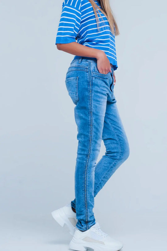 Embellished Side Boyfriend Jeans - Jeans