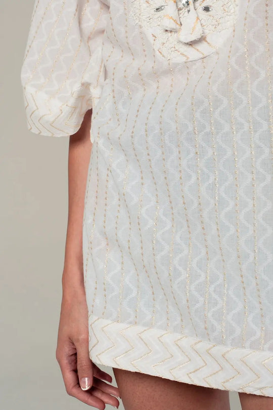 Embellished white mini dress with embroidery detailing - Shirts