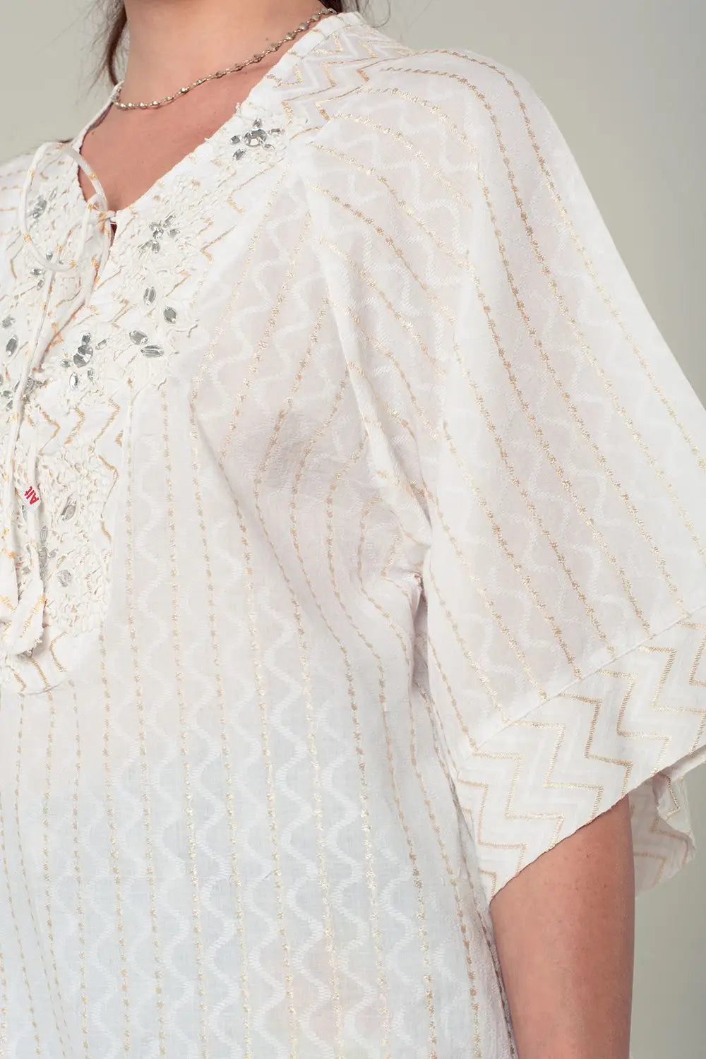 Embellished white mini dress with embroidery detailing - Shirts