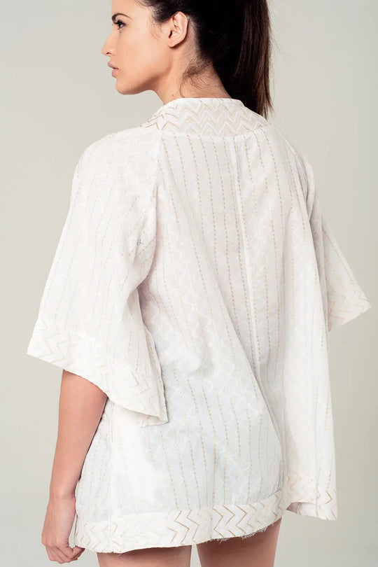 Embellished white mini dress with embroidery detailing - Shirts