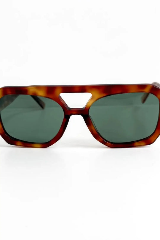 Ember Geometric Sunglasses - Sunset Tortoise/Green - Sunglasses