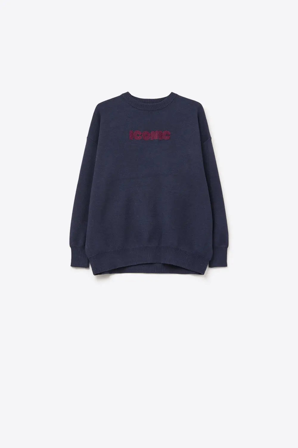 Embroidered ICONIC Sweater with Global Tour Back Print in Navy - One Size / Blue - Sweaters