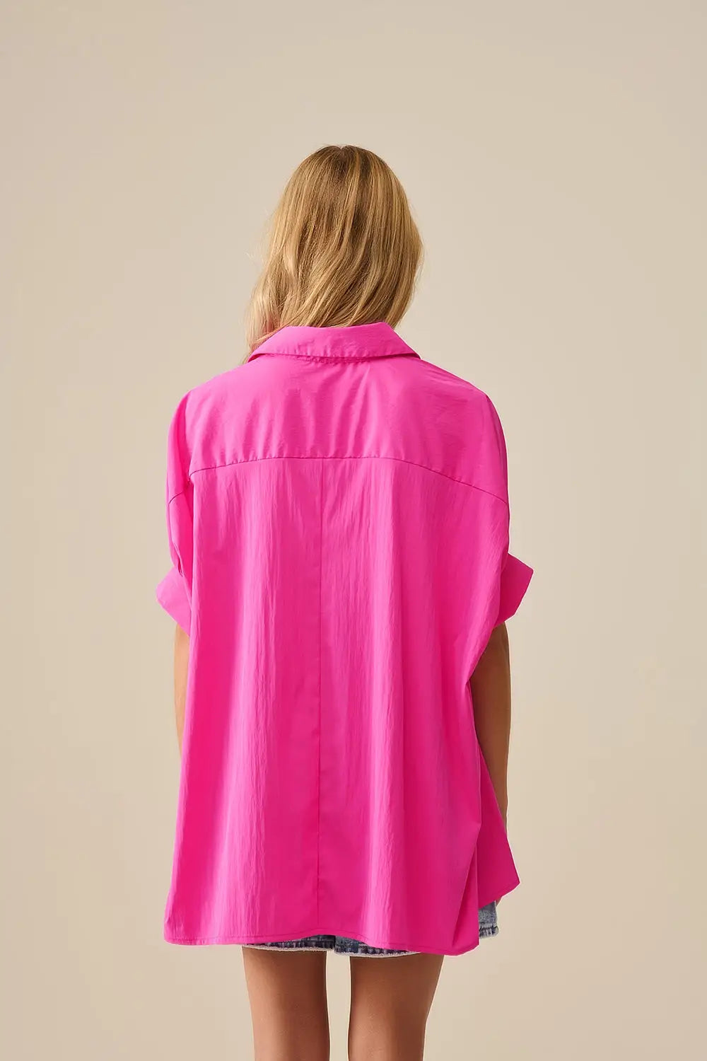Embroidered Palm trees Fuchsia Oversized Shirt - One Size / Fuchsia - Shirts