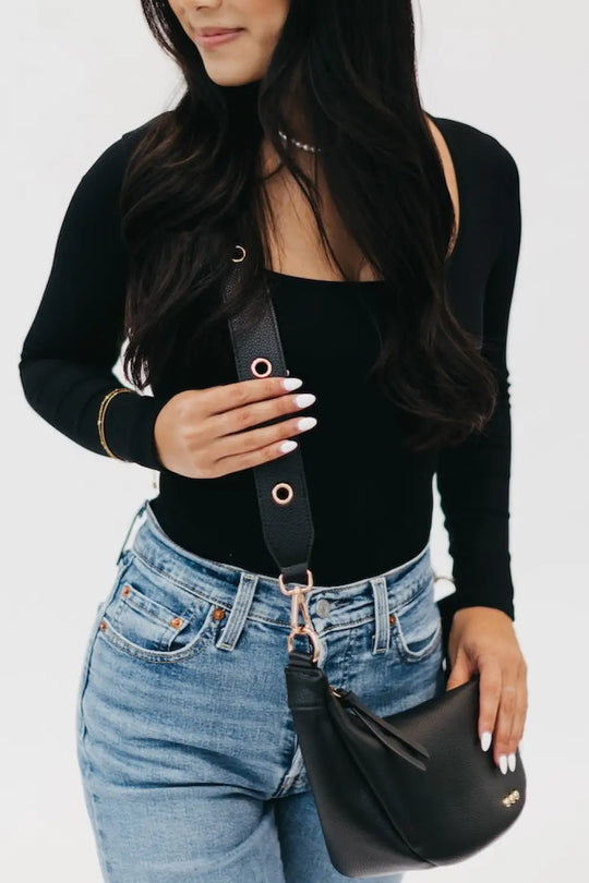 Evelynn Eyelet Vegan Leather Strap - Black - Straps