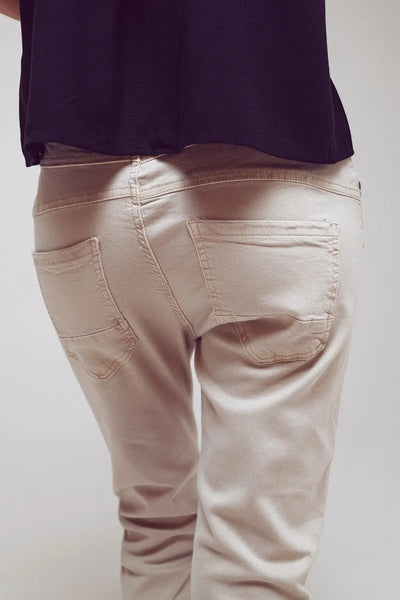Exposed buttons skinny jeans in beige - Jeans