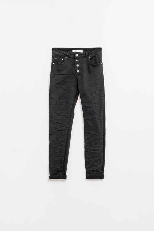 Q2 Exposed buttons skinny jeans in black