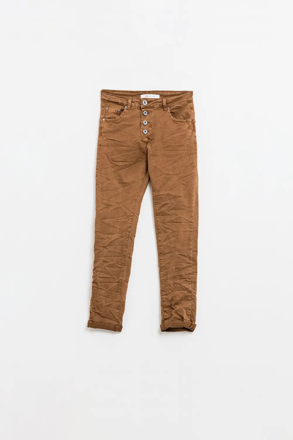 Q2 Exposed buttons skinny jeans in brown